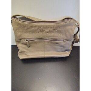 Stone Mountain Tan Pebbled Leather Hobo Shoulder Bag with Exterior Zip Pocket